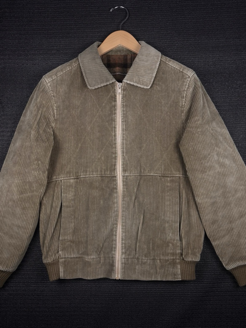 Vintage Corduroy Plaid-Lined Jacket in Brown